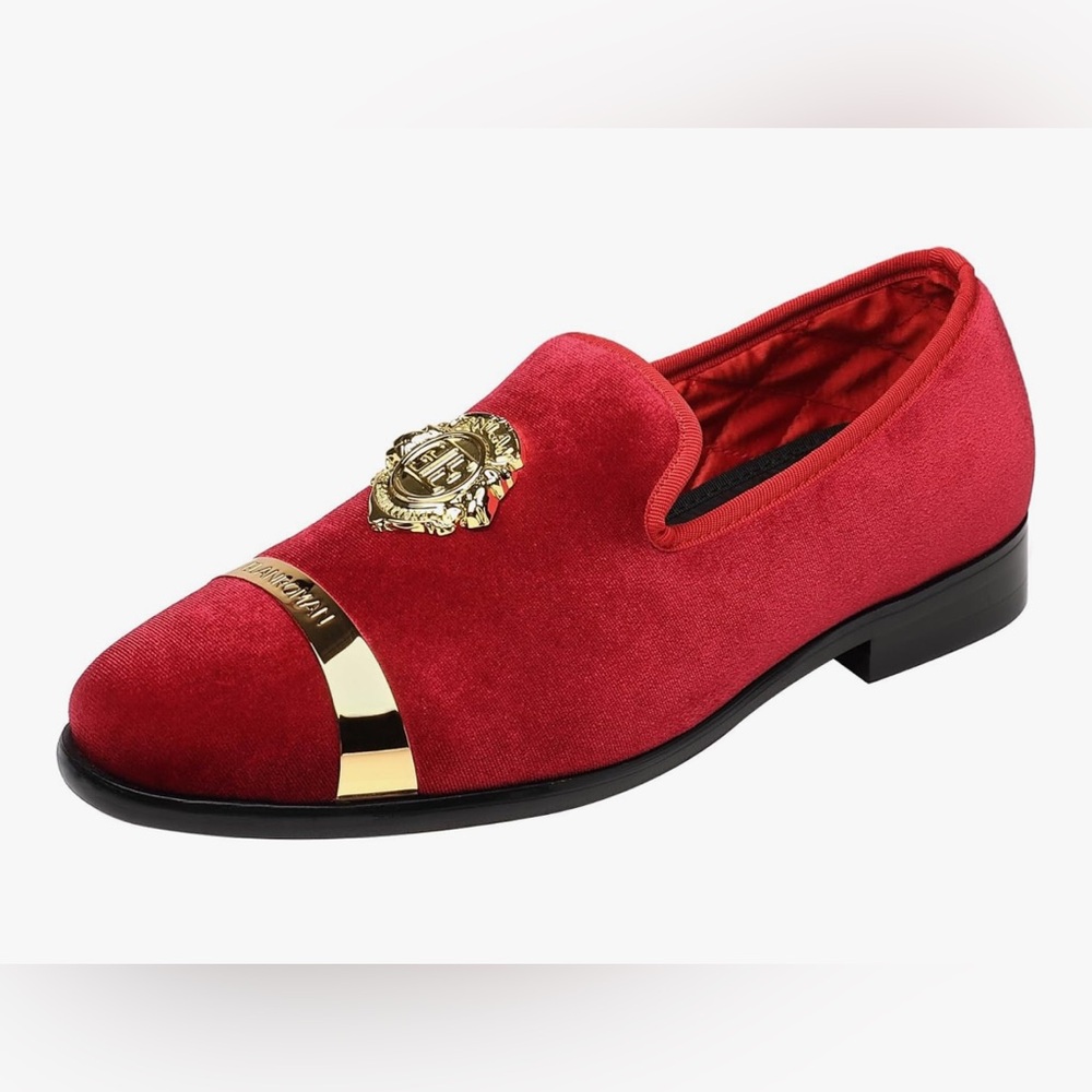 ELANROMAN Mens Red Velvet Slip-on Loafers Dress Shoes